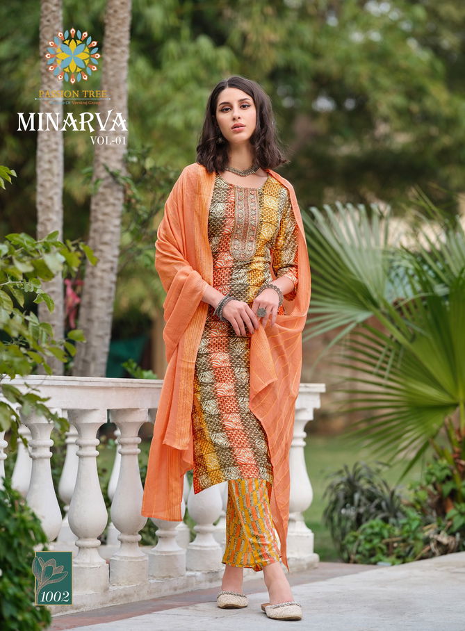 Minarva By Passion Tree Printed Straight Kurti With Bottom Dupatta Wholesale Market In Surat